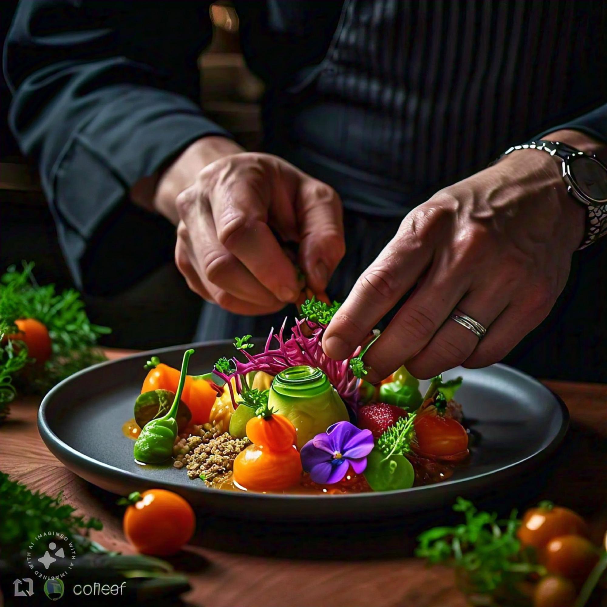 Close-up of plated gourmet dish on slate