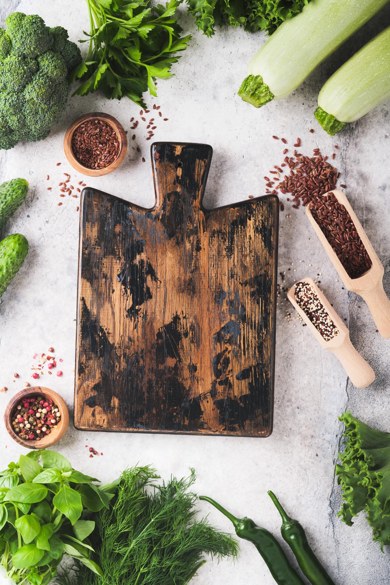 Close-up of herb and spice prep